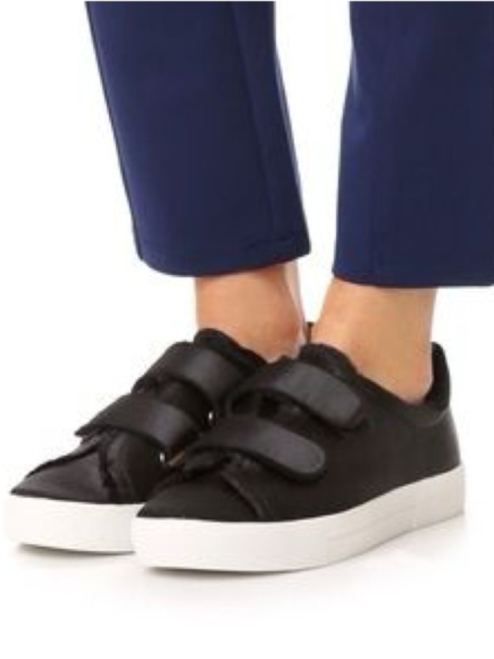Joie Diata Black Satin Hook & Loop Strap Low Top Sneakers